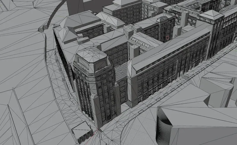 3D building geometry wireframe detail